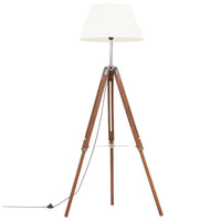 Lampada a Treppiede Marrone e Bianco in Legno di Teak 141 cm