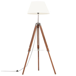 Lampada a Treppiede Marrone e Bianco in Legno di Teak 141 cm