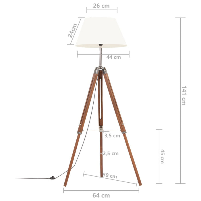 Lampada a Treppiede Marrone e Bianco in Legno di Teak 141 cm