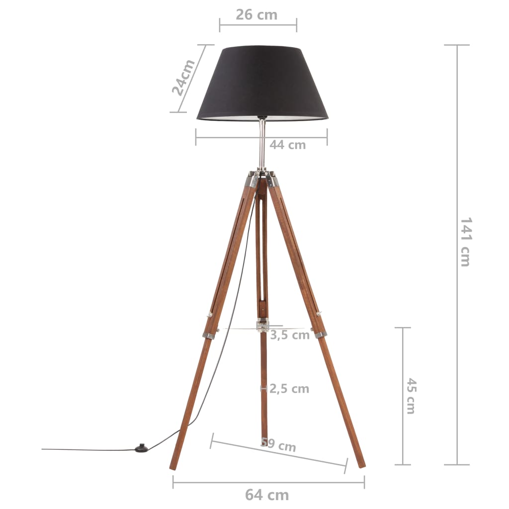 Lampada a Treppiede Marrone e Nero in Legno di Teak 141 cm