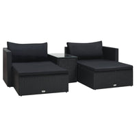 Set Divani da Giardino 5 pz con Cuscini in Polyrattan Nero cod mxl 53671