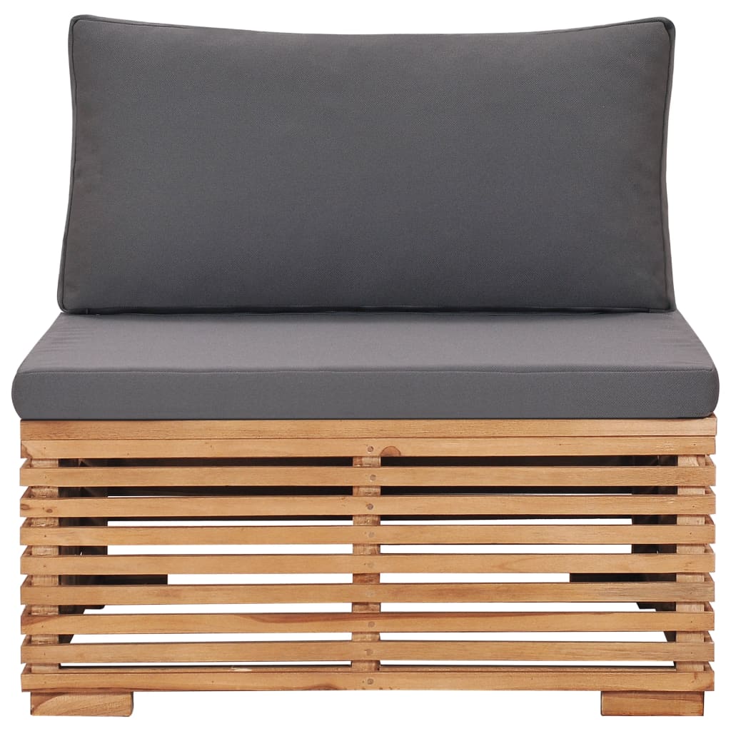 Divano Centrale da Giardino con Cuscino Grigio Massello di Teak 49377