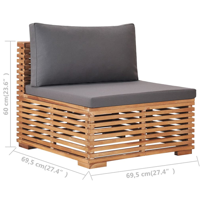 Divano Centrale da Giardino con Cuscino Grigio Massello di Teak 49377