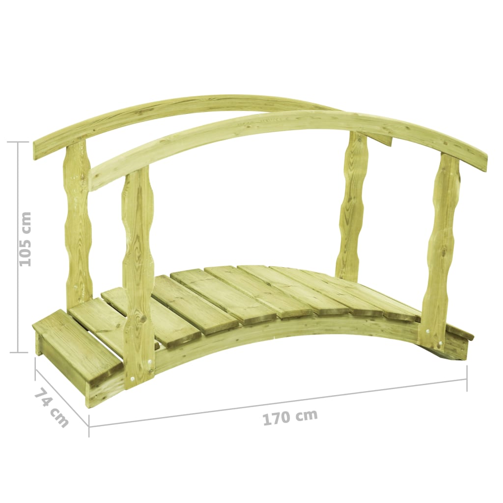 Ponte Giardino con Corrimano 170x74x105 cm in Pino Impregnato 49112