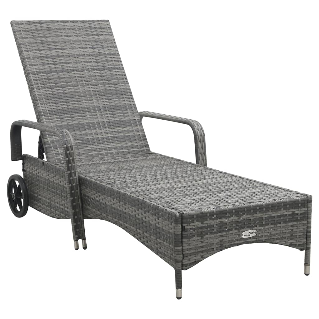 Lettino Prendisole con Ruote in Polyrattan Antracite cod mxl 15449