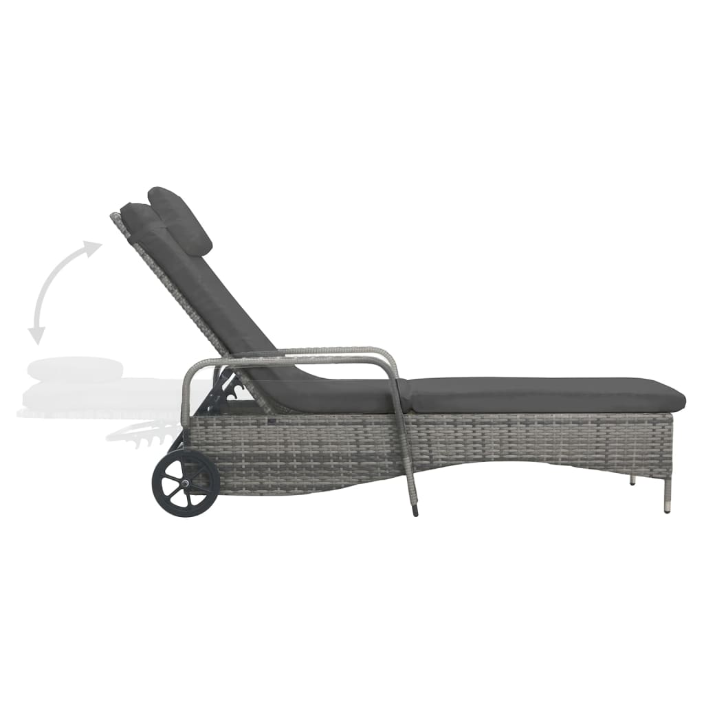 Lettino Prendisole con Ruote in Polyrattan Antracite cod mxl 15449