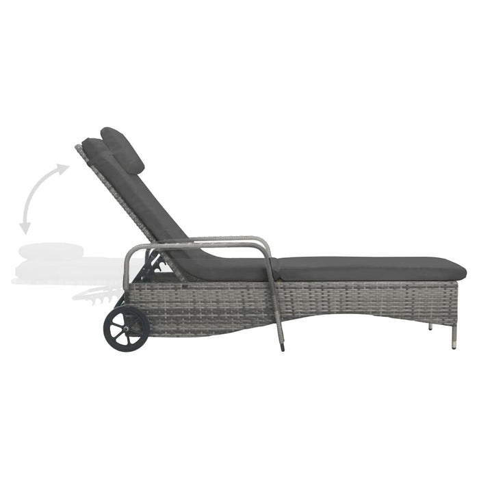 Lettino Prendisole con Ruote in Polyrattan Antracite cod mxl 15449