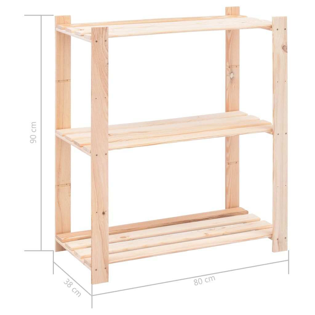 Scaffali a 3 Livelli 3 pz 80x38x90 cm Massello Pino 150 kg 3051118