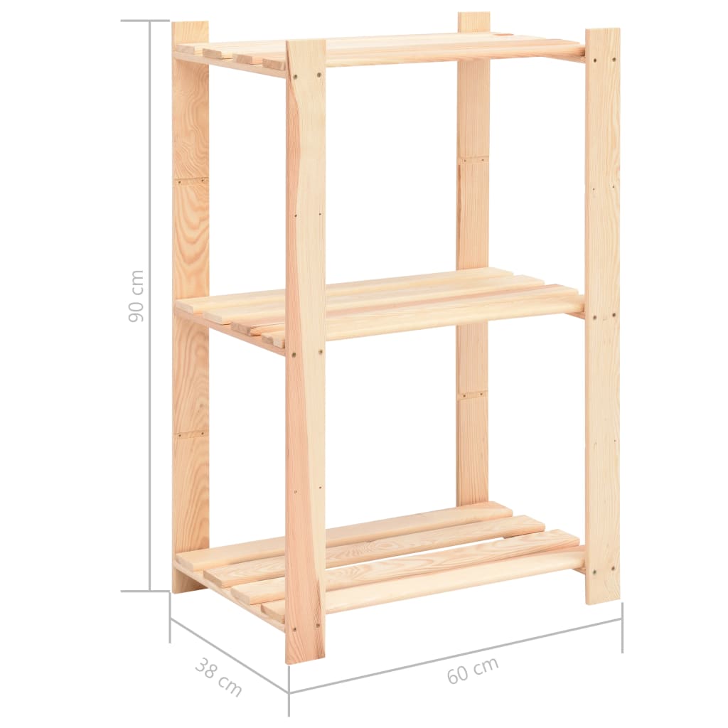 Scaffali a 3 Livelli 2 pz 60x38x90 cm in Massello Pino 150 kg cod mxl 50544