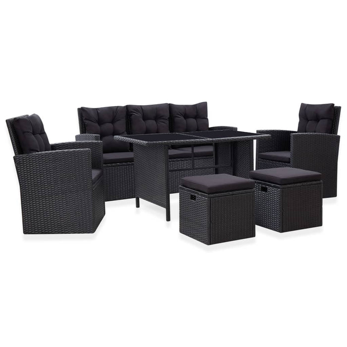 Set Divani da Giardino 6 pz con Cuscini in Polyrattan Nero 46094