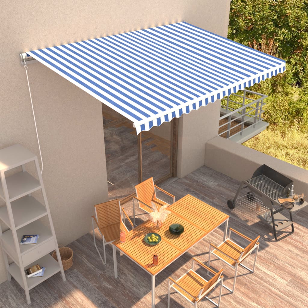 Tenda da Sole Retrattile Manuale 450x300 cm Blu e Bianca