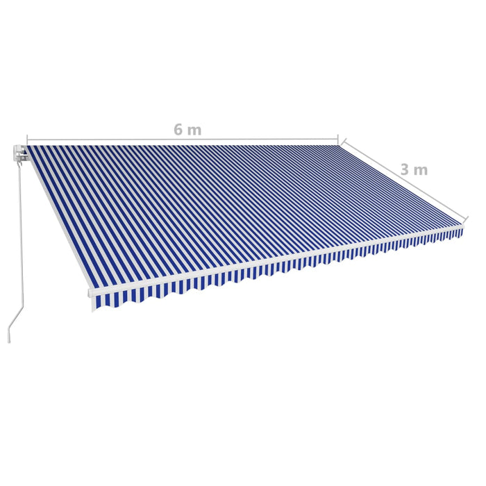 Tenda da Sole Retrattile Manuale 600x300 cm Blu e Bianca cod mxl 43638