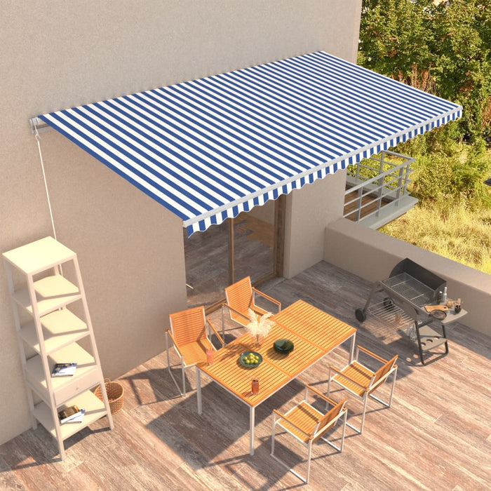 Tenda da Sole Retrattile Manuale 600x300 cm Blu e Bianca cod mxl 43638