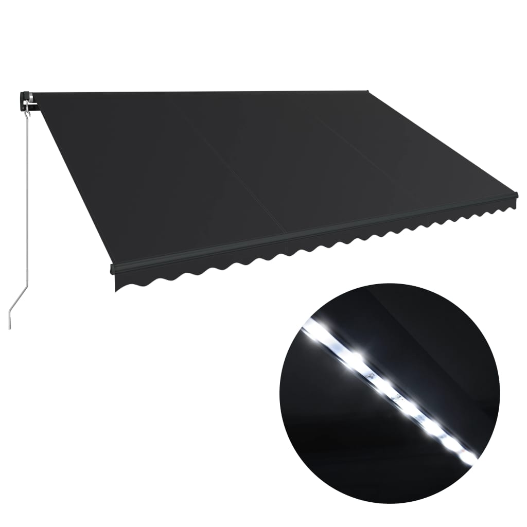 Tenda da Sole Retrattile Manuale con LED 500x300 cm Antracite cod mxl 55588