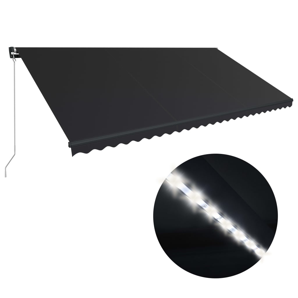 Tenda da Sole Retrattile Manuale con LED 600x300 cm Antracite 3051248