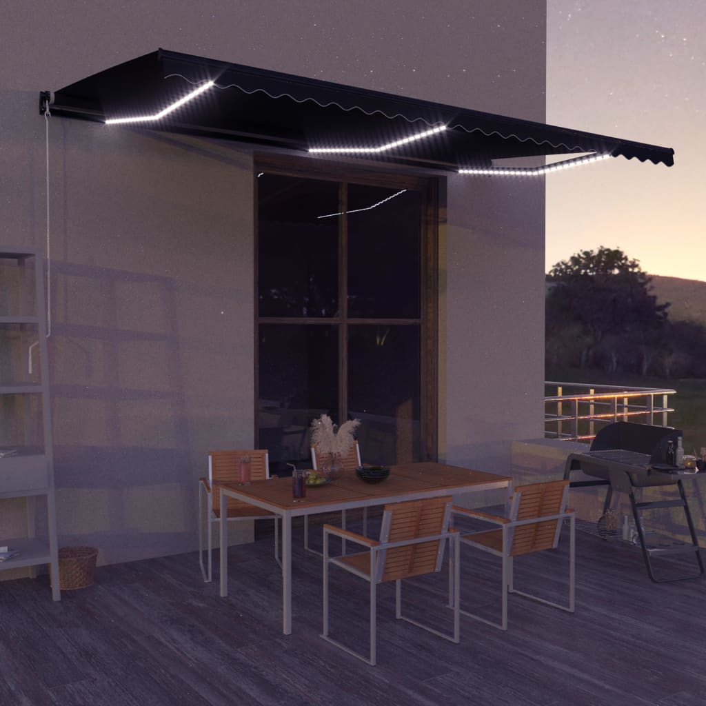 Tenda da Sole Retrattile Sensore Vento LED 500x300cm Antracite