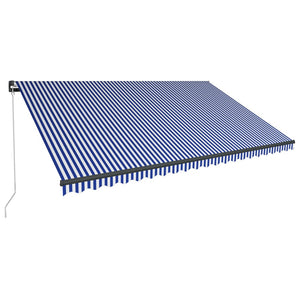 Tenda da Sole Retrattile Manuale con LED 500x300cm Blu e Bianco 3051271