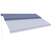 Tenda da Sole Retrattile Manuale con LED 500x300cm Blu e Bianco 3051271