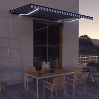 Tenda da Sole Retrattile Manuale con LED 500x300cm Blu e Bianco 3051271