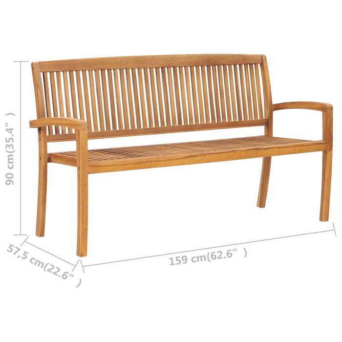 Panca da Giardino 3 Posti Impilabile 159 cm in Legno di Teak cod mxl 45958