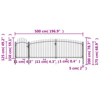 Cancello da Giardino con Punta a Lancia 5x2 m Nero 146324