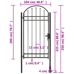 Cancello per Recinzione ad Arco in Acciaio 100x250 cm Nero 146339