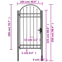 Cancello per Recinzione ad Arco in Acciaio 100x250 cm Nero