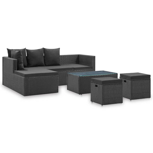 Set Divani da Giardino 4 pz Nero con Cuscini in Polyrattan cod mxl 35518