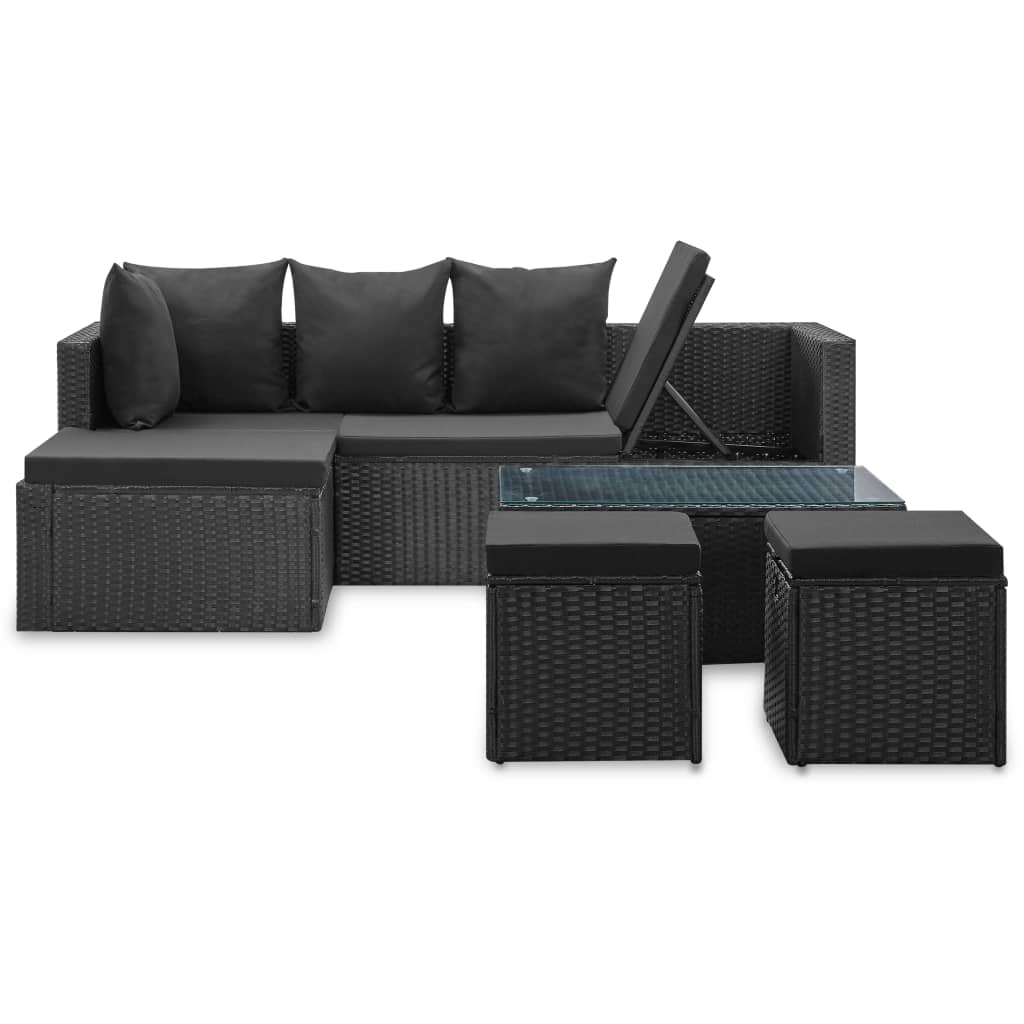 Set Divani da Giardino 4 pz Nero con Cuscini in Polyrattan 46105