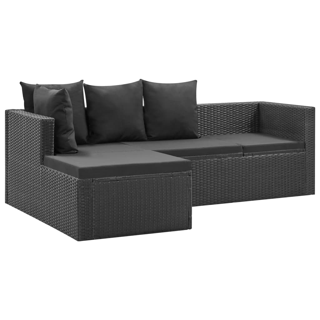 Set Divani da Giardino 4 pz Nero con Cuscini in Polyrattan 46105