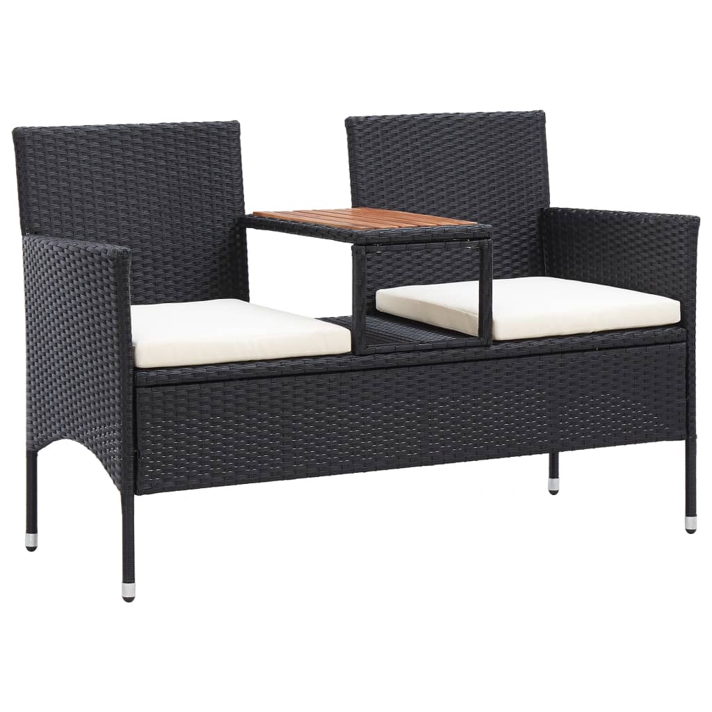 Panca da Giardino a 2 Posti con Tavolino 143 cm Polyrattan Nero cod mxl 45922