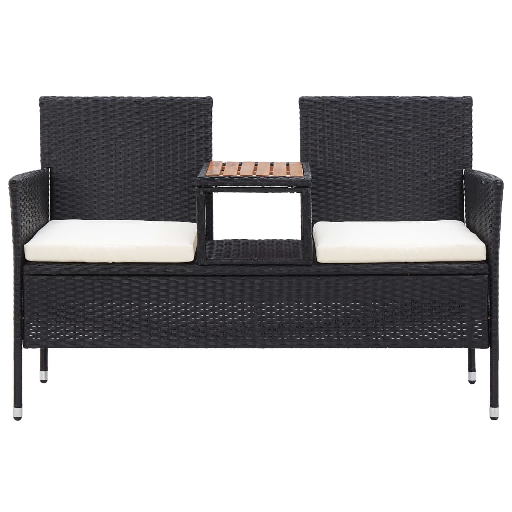 Panca da Giardino a 2 Posti con Tavolino 143 cm Polyrattan Nero cod mxl 45922