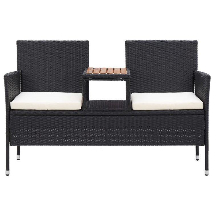 Panca da Giardino a 2 Posti con Tavolino 143 cm Polyrattan Nero cod mxl 45922