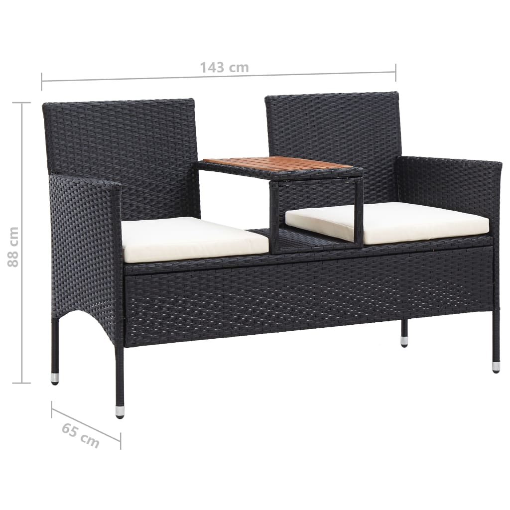 Panca da Giardino a 2 Posti con Tavolino 143 cm Polyrattan Nero cod mxl 45922