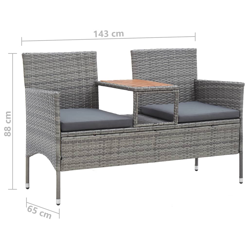 Panca da Giardino 2 Posti con Tavolino 143 cm Polyrattan Grigio cod mxl 46002