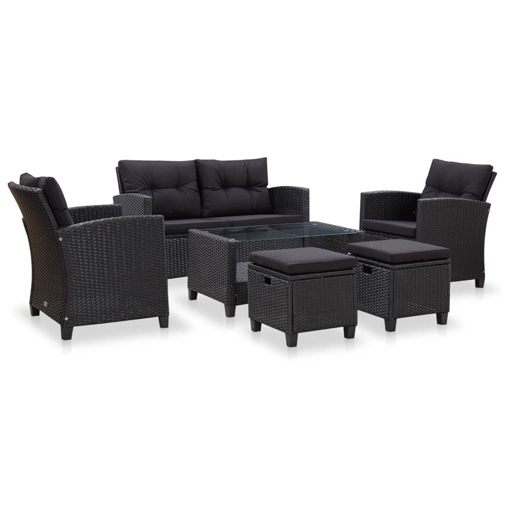 Set Divani da Giardino 6 pz con Cuscini in Polyrattan Nero 46151