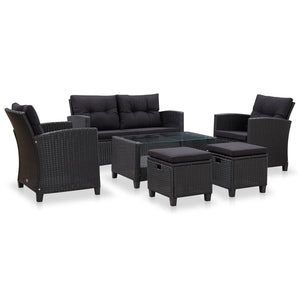 Set Divani da Giardino 6 pz con Cuscini in Polyrattan Nero 46151