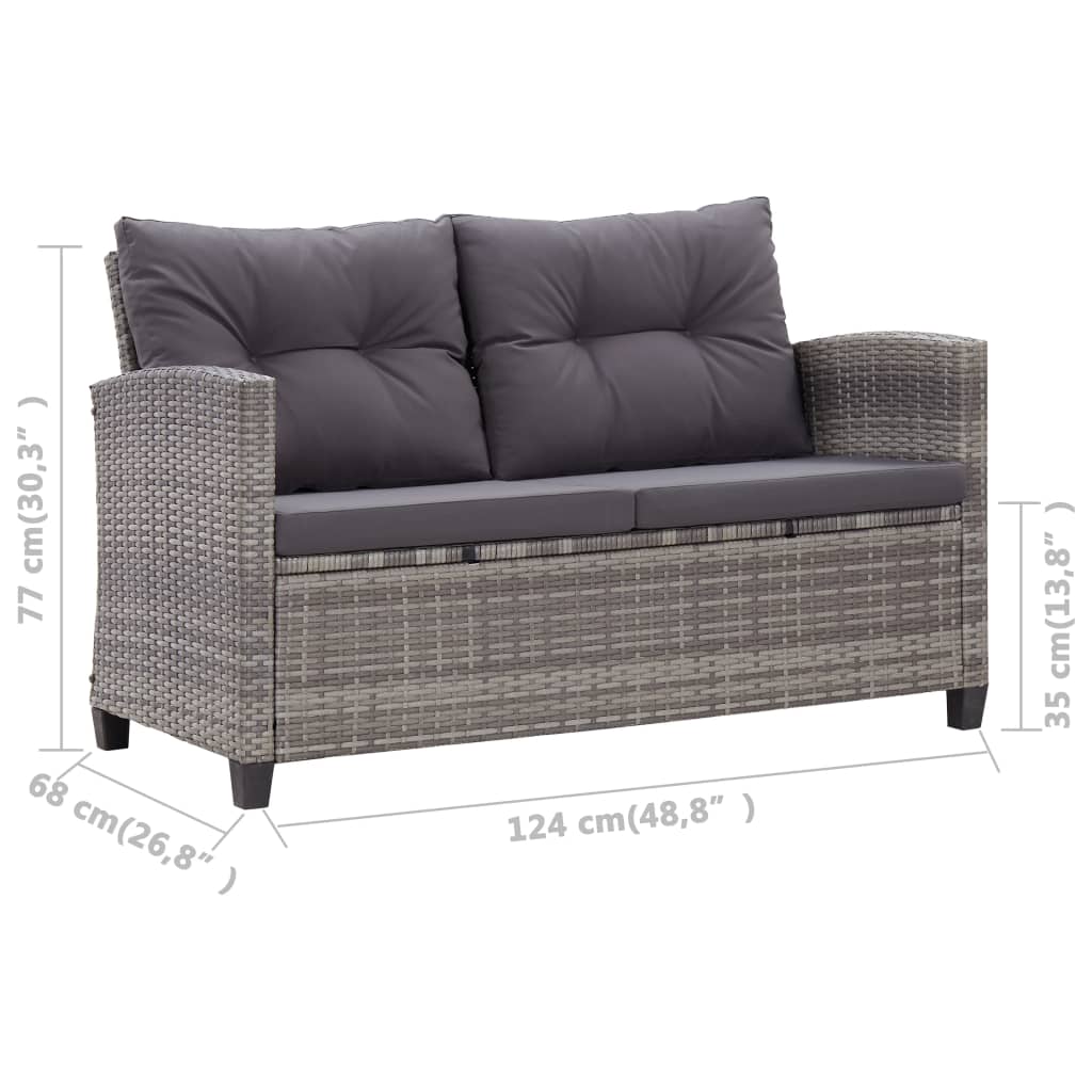 Divano da Giardino 2 Posti con Cuscini Grigio 124 cm Polyrattan 46154