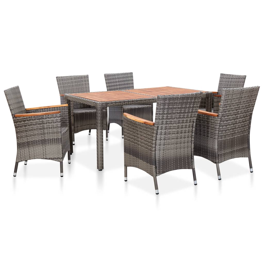 Set da Pranzo da Giardino 7 pz con Cuscini in Polyrattan Grigio 46084