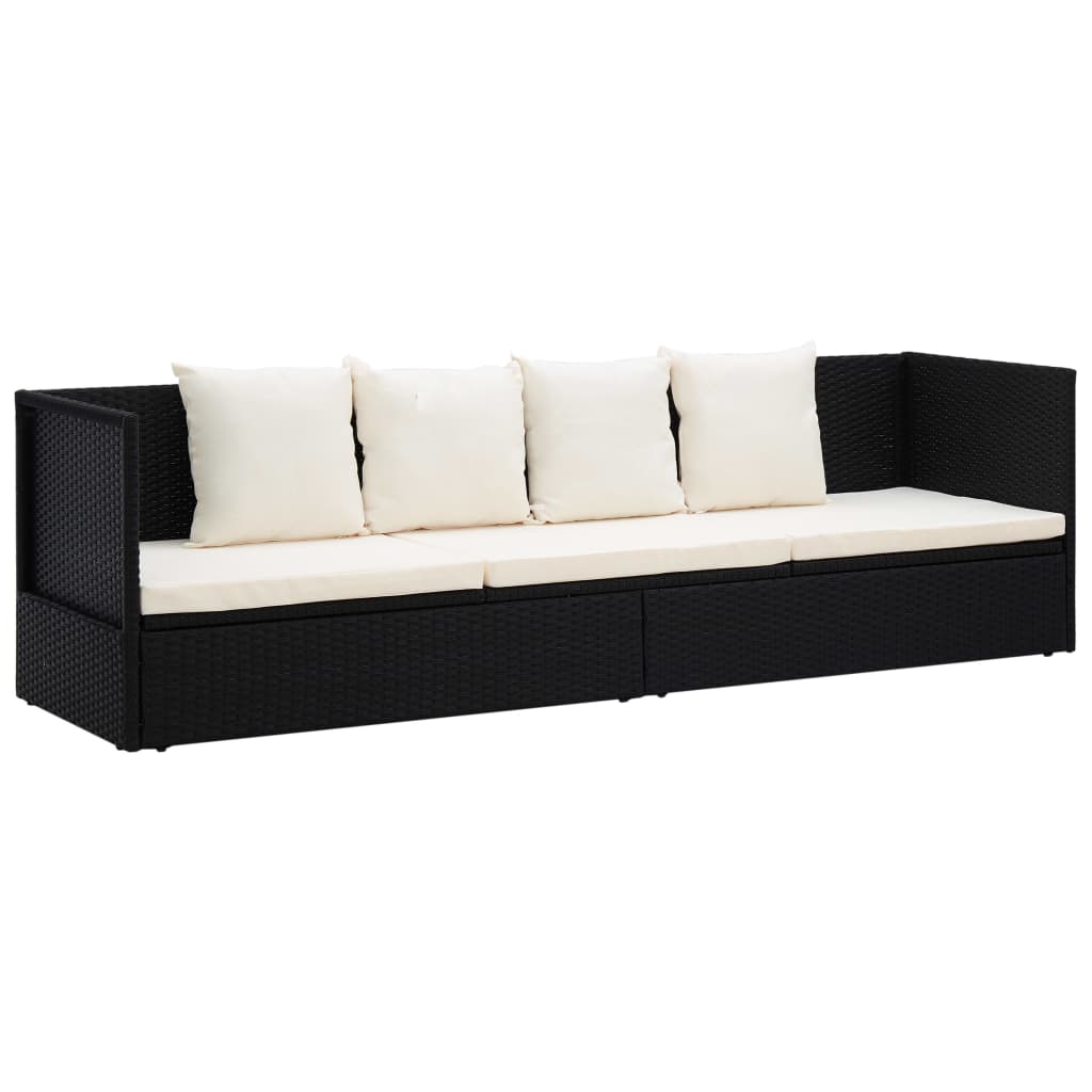 Lettino da Giardino con Cuscini in Polyrattan Nero cod mxl 15359