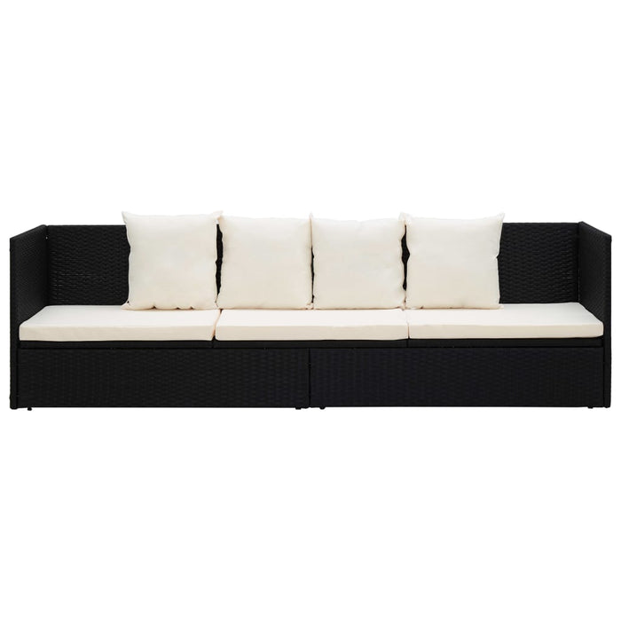 Lettino da Giardino con Cuscini in Polyrattan Nero cod mxl 15359