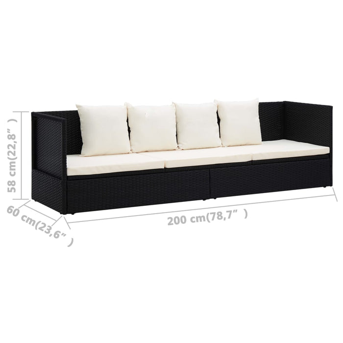 Lettino da Giardino con Cuscini in Polyrattan Nero cod mxl 15359