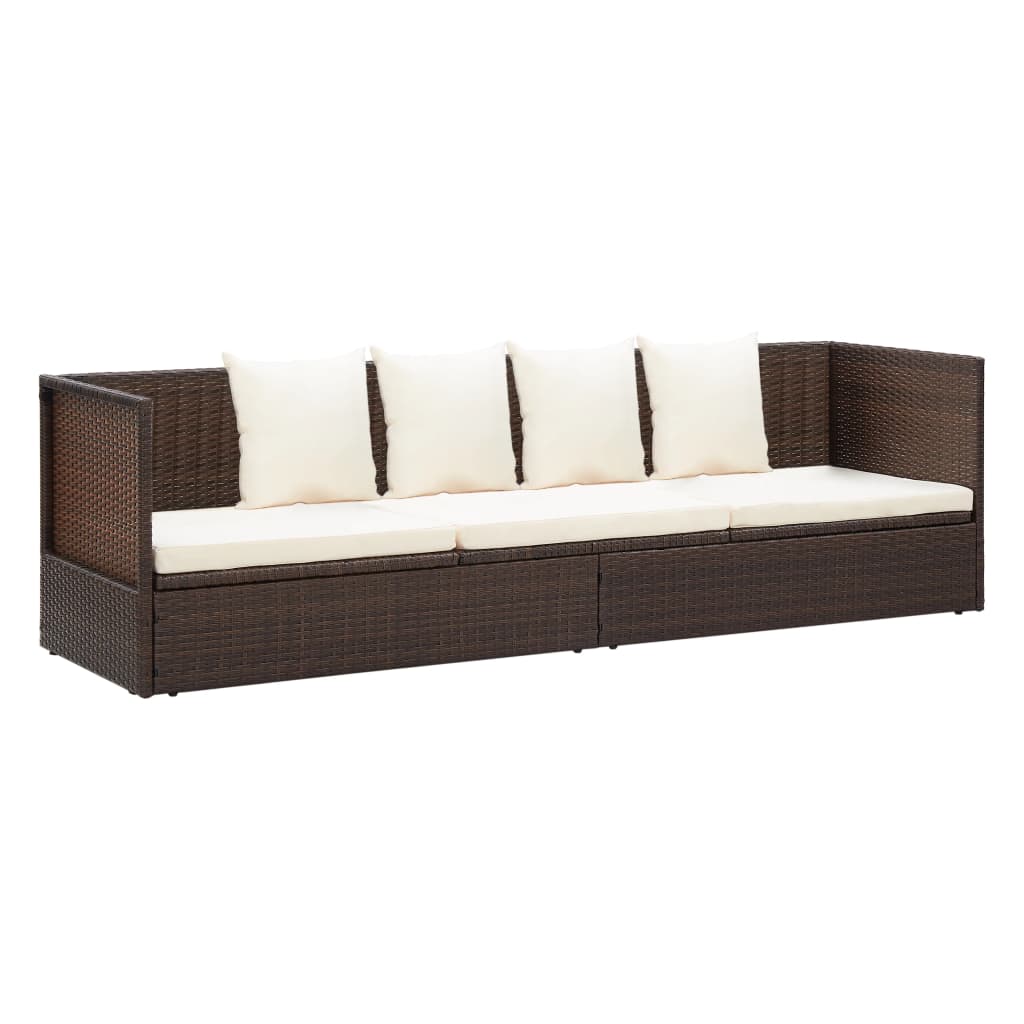 Lettino da Giardino con Cuscini in Polyrattan Marrone cod mxl 14070