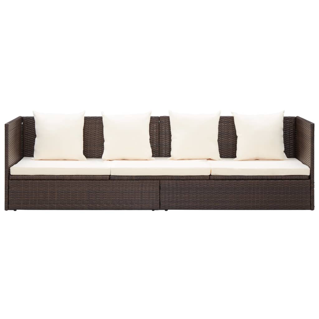 Lettino da Giardino con Cuscini in Polyrattan Marrone cod mxl 14070