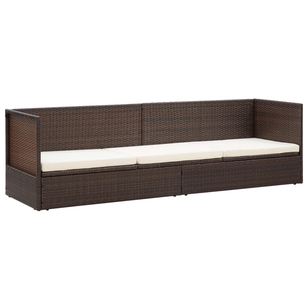 Lettino da Giardino con Cuscini in Polyrattan Marrone cod mxl 14070