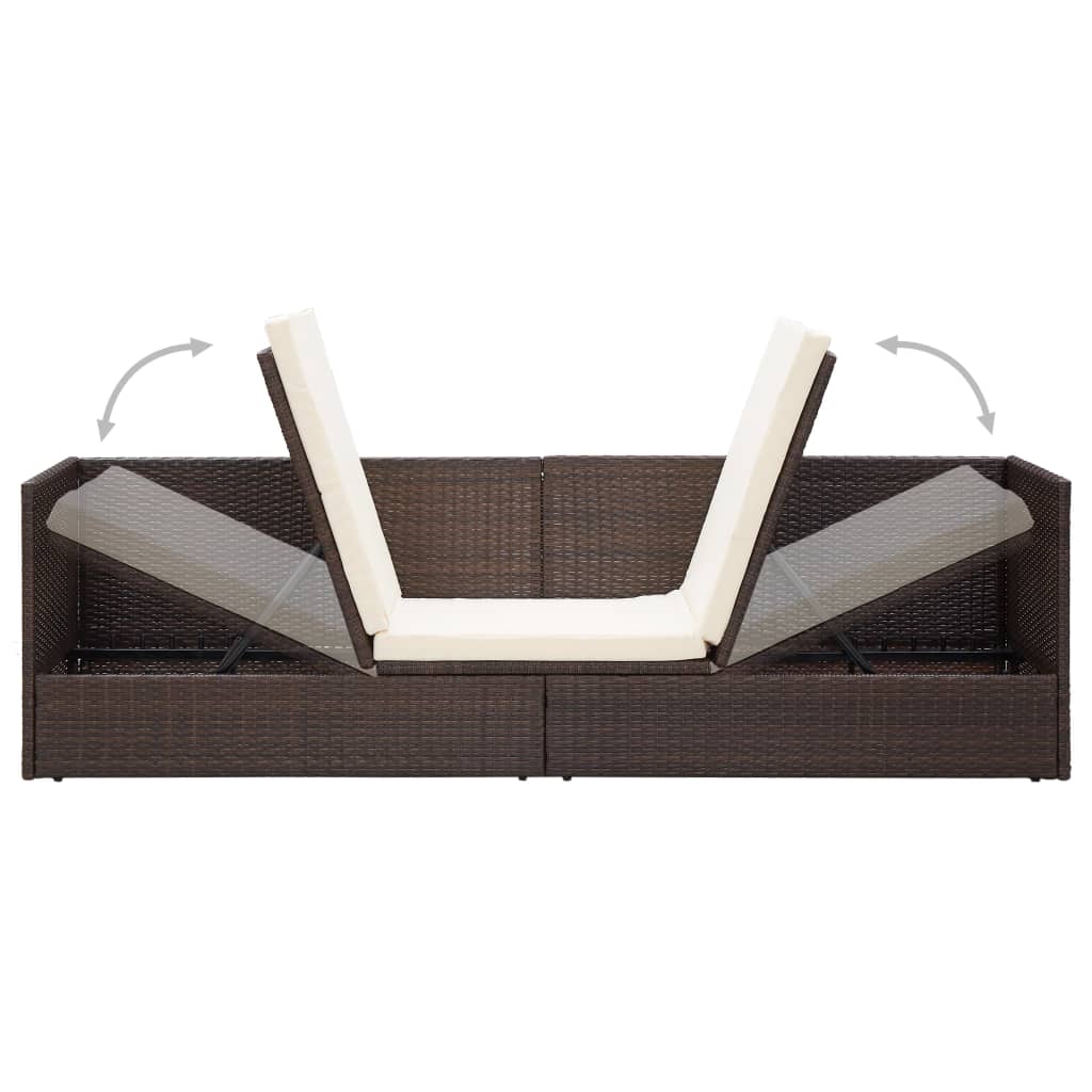 Lettino da Giardino con Cuscini in Polyrattan Marrone cod mxl 14070