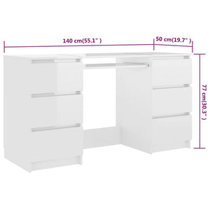 Scrivania Bianco Lucido 140x50x77 cm in Legno Multistrato 800816