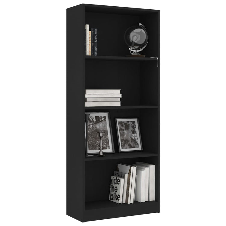 Libreria a 4 Ripiani Nera 60x24x142 cm in Truciolato cod mxl 12774