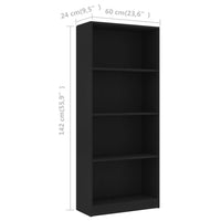 Libreria a 4 Ripiani Nera 60x24x142 cm in Truciolato cod mxl 12774