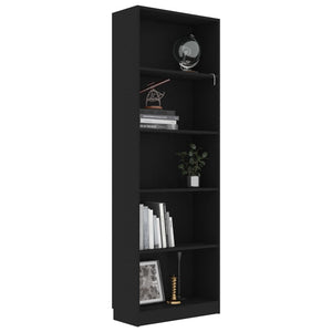 Libreria a 5 Ripiani Nera 60x24x175 cm in Truciolato 800883